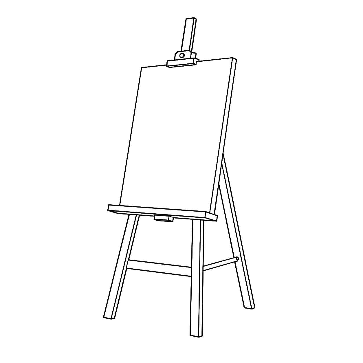An easel holding the studio's work